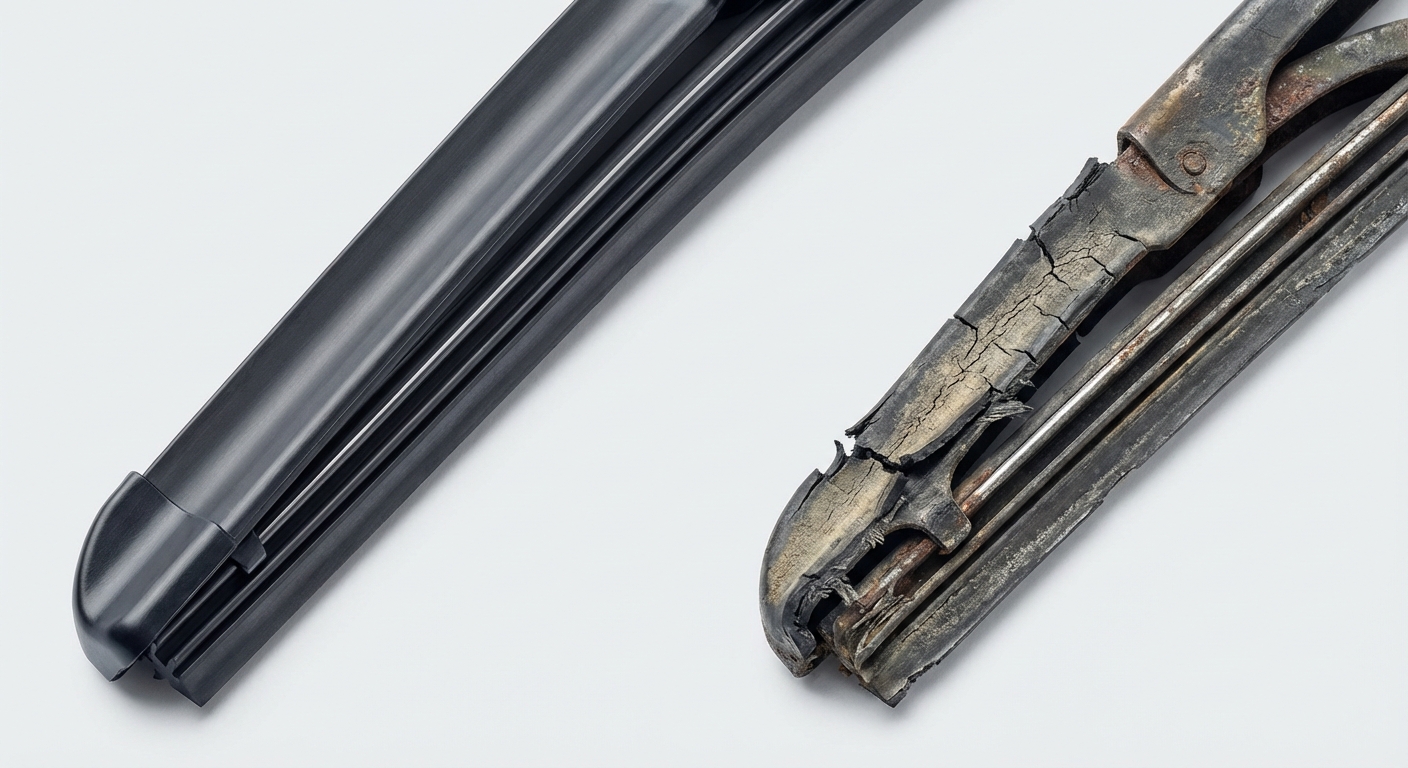 Comparativa entre una escobilla nueva y una desgastada con la goma agrietada