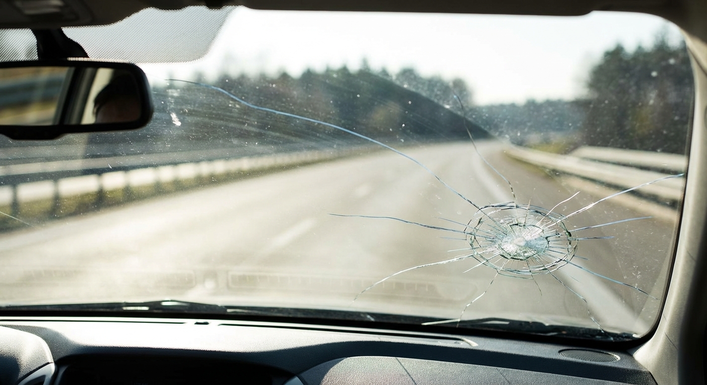Parabrisas con una grieta visible en el cristal