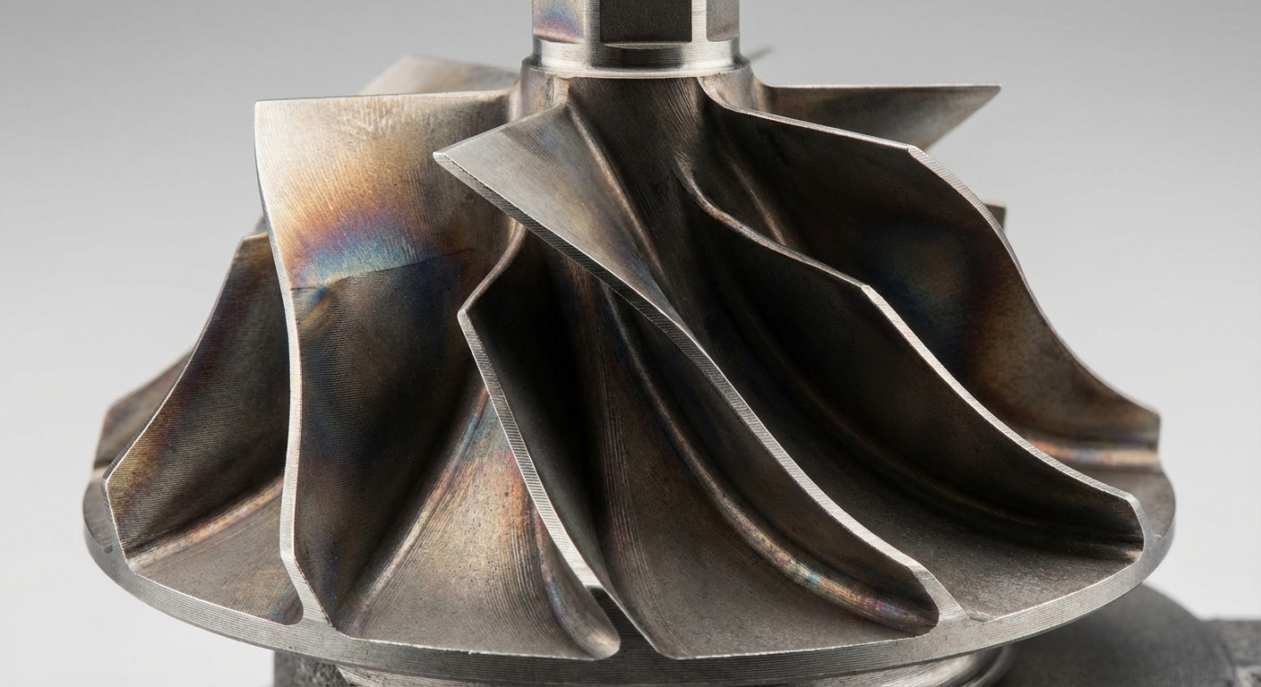 Rueda de turbina de un turbocompresor en detalle