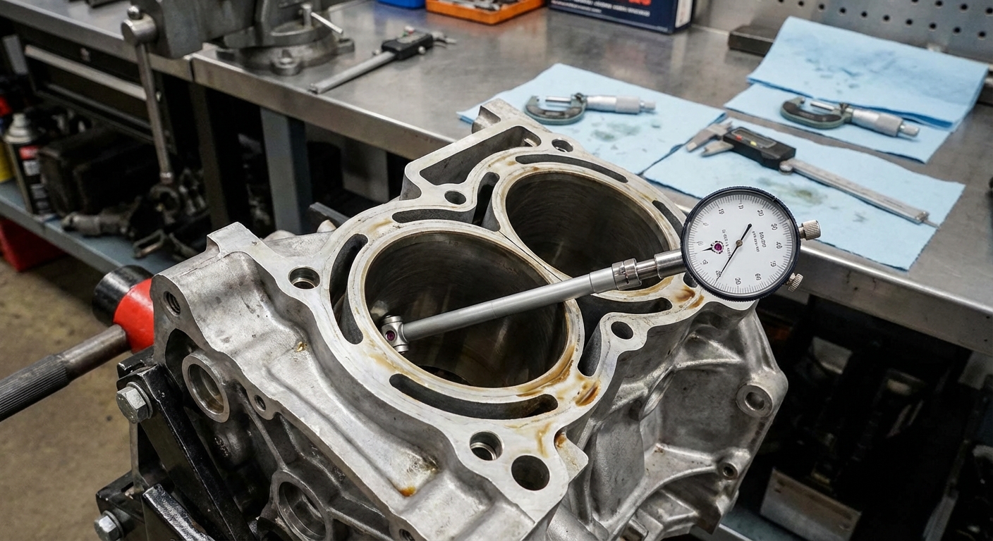 Mecánico midiendo el diámetro de un cilindro con un alexometro