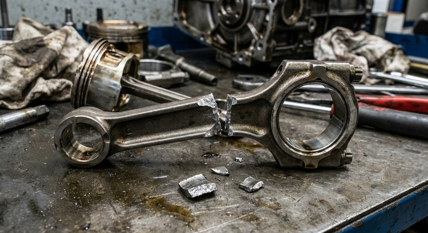 Biela fracturada mostrando el punto de rotura catastrófica