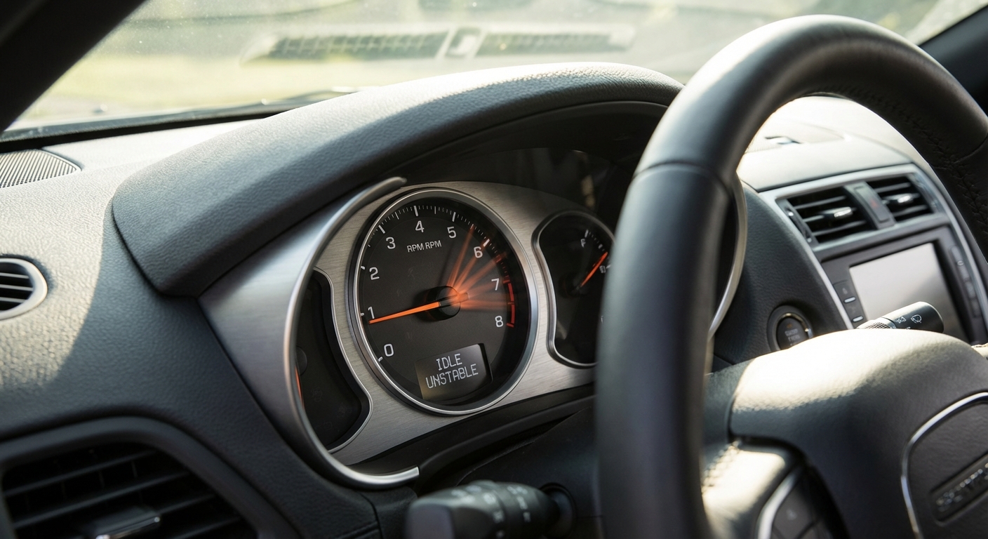 Cuentavueltas de un coche mostrando las RPM oscilando en ralenti