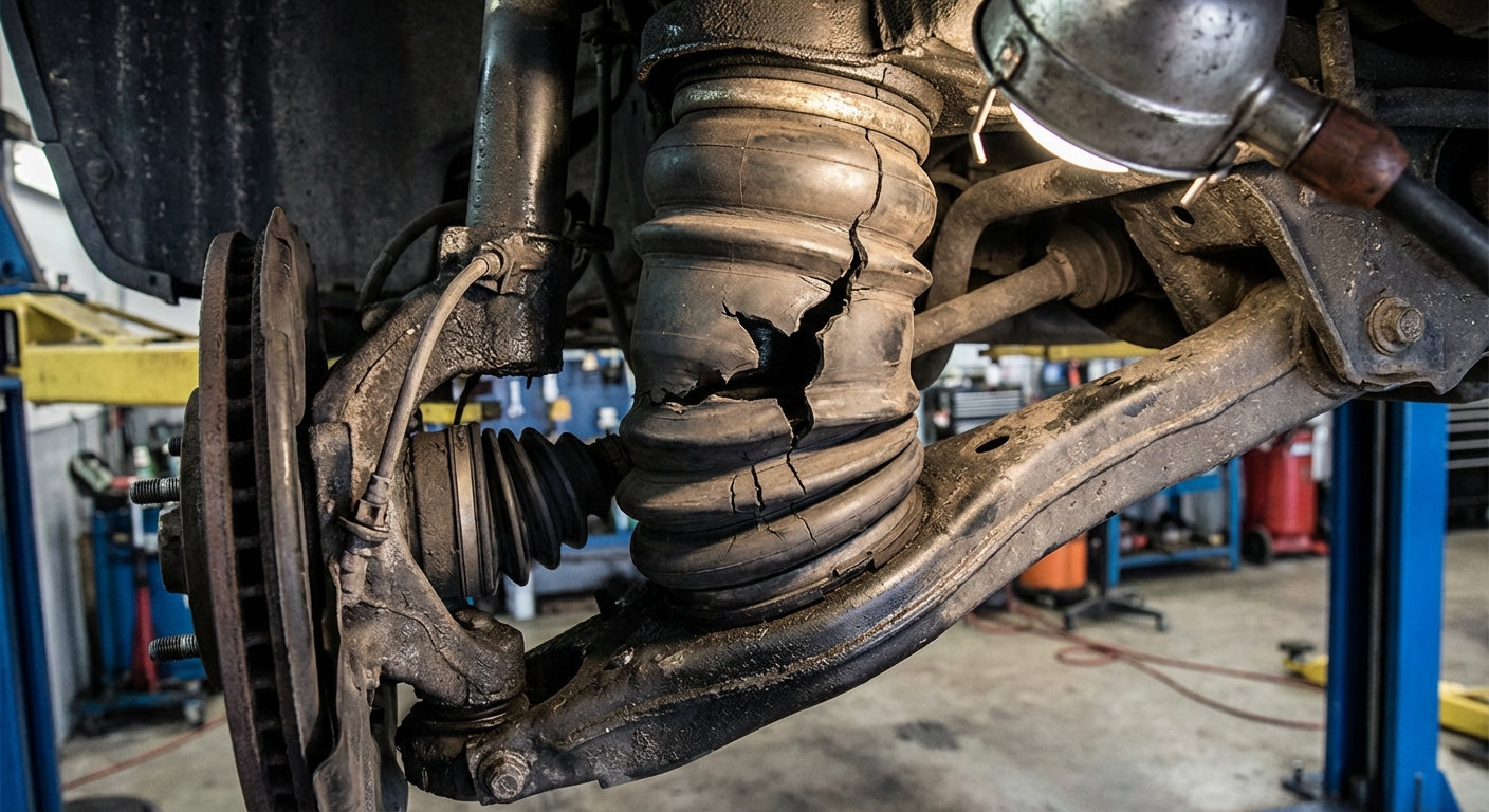 Fuelle de suspensión neumática agrietado y desgastado que necesita sustitución